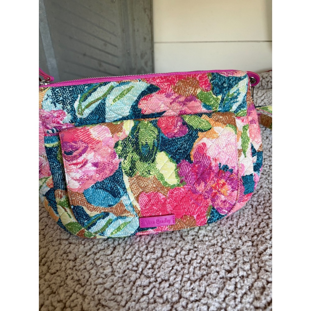 Vera Bradley Quilted Floral Crossbody Bag Pink Blue Green Adjustable Strap